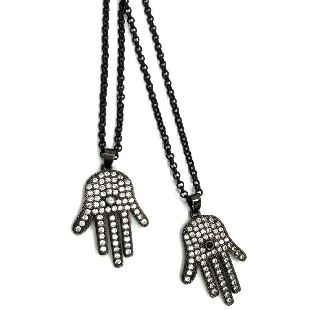 Midnight Hamsa Micro Pave Necklace
